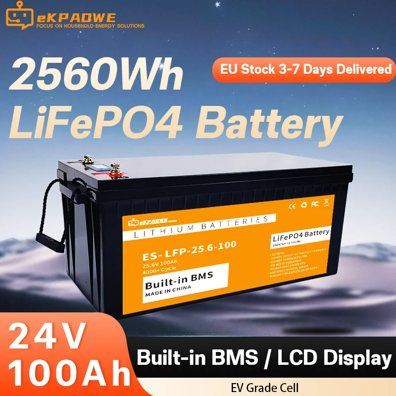 

24V 100AH ​​LiFePO4 Battery 100AH ​​12V Solar Phosphate Battery Portable Rechargeable Battery Built-in BMS Suitable for Boat