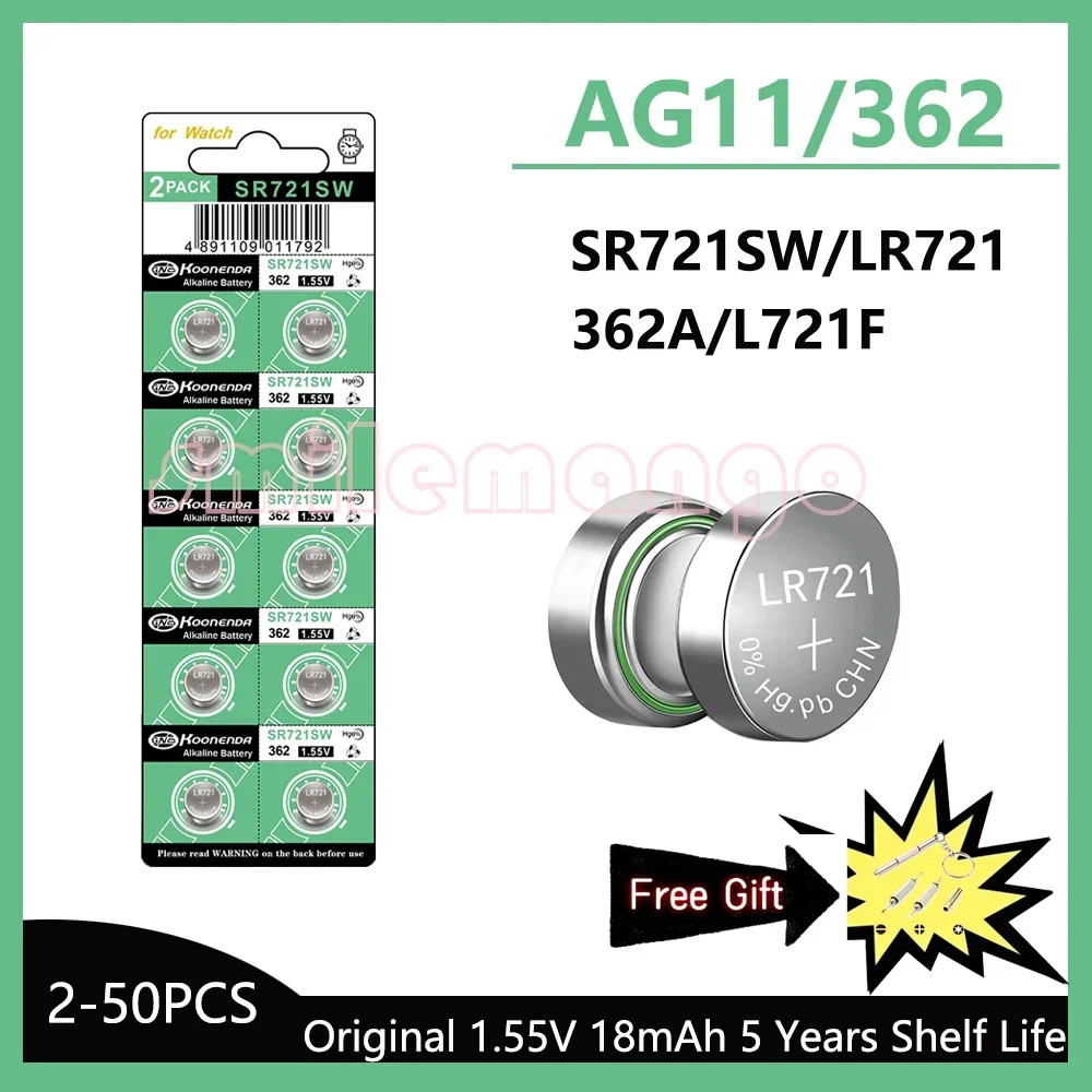 단추 배터리, 1.55V AG11 18mAh, SG11 LR58 SR58 162 361 362 LR721 SR721 SR720 L721F 셀, 동전 시계 장난감, 원격 배터리, 2-50 개