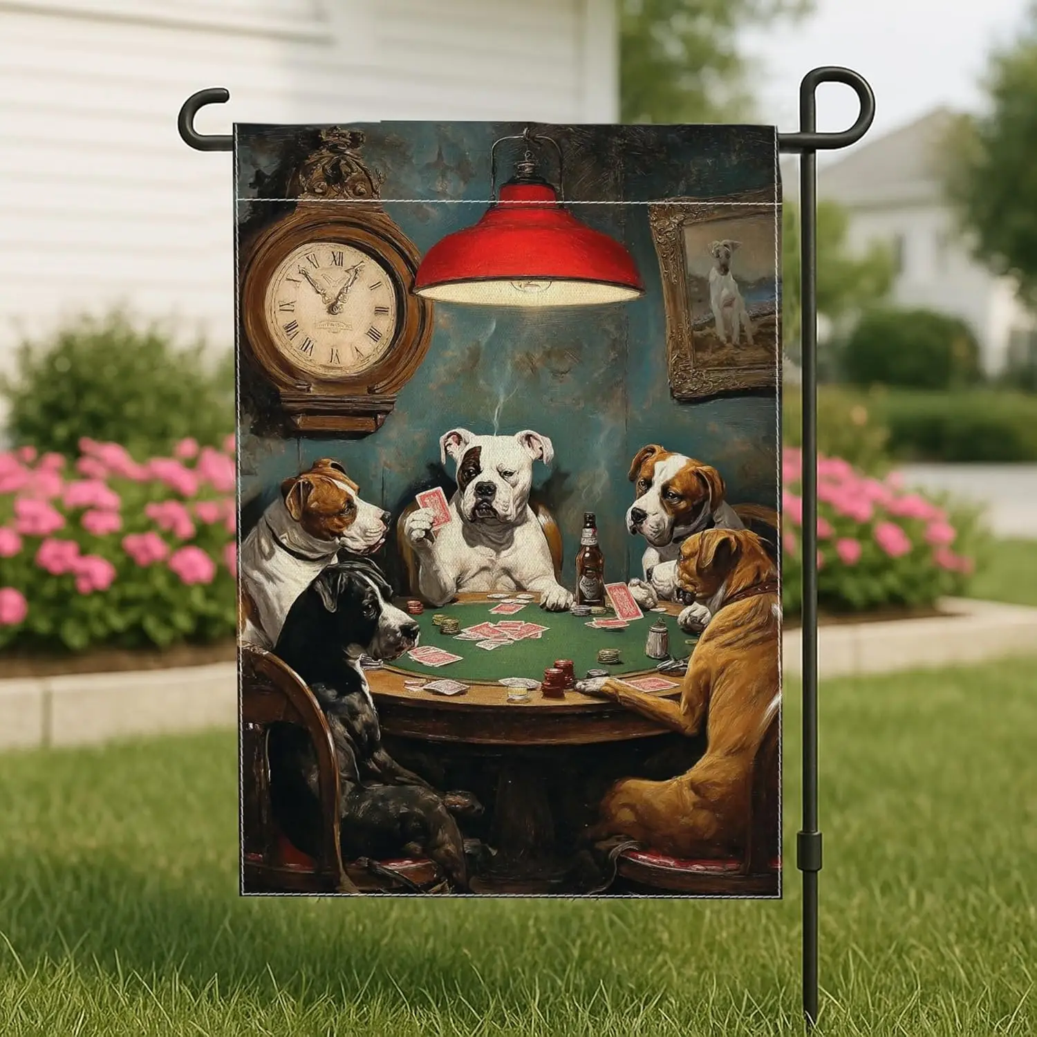 Dogs Garden Flag, Fanciful Vintage Poker Table None Green Double Sided Burlap Yard Decorative Flags for Outdoor Lawn Front P PPM