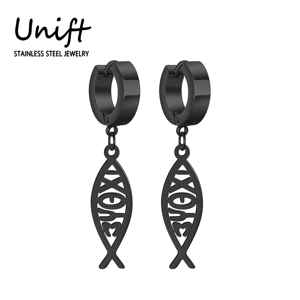 Unift Jesus Cross Hoop Earrings for Women Men Hip Hop Earring Stainless Steel Faith Religious Christian Protection Jewelry Gift