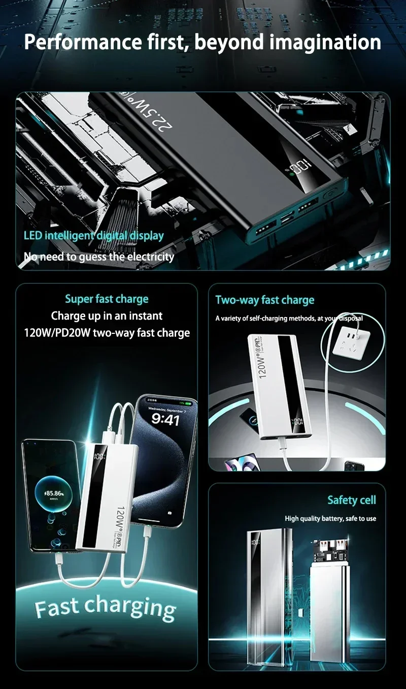 VIVO 120 واط 200000 مللي أمبير قدرة عالية قوة البنك سوبر شحن سريع قوة البنك شاحن بطارية محمول آيفون سامسونج هواوي