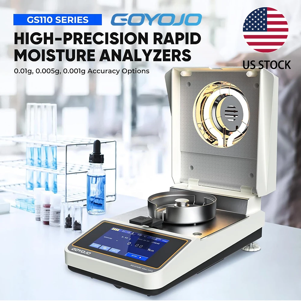 GOYOJO Halogen Moisture Balance with 110g-1mg / 5mg /10mg Accuracy Rapid Heating & Drying (40-160°c) Moisture Analyzer for Accurate Weighing and Moisture Determination in Food, Plants, Chemicals, and Building Materials