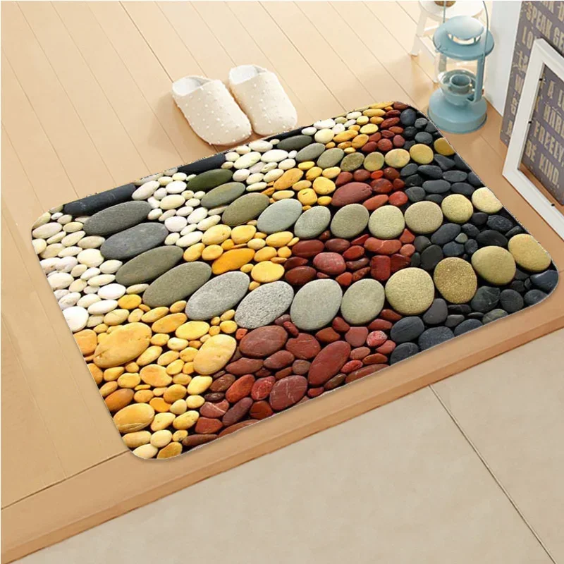 Colour Stone Pattern Bedroom Anti-Slip Shop Home Decor Doormat Kitchen Bath Soft Entrance Door Mat Coral Velvet Soft Carpet Rug