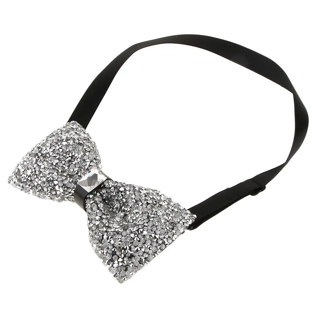 Luxury Leather Mens Bowtie Shiny Rhinestone Pre Tied Neck Tie for Elegant Wedding Party Suit Accessory