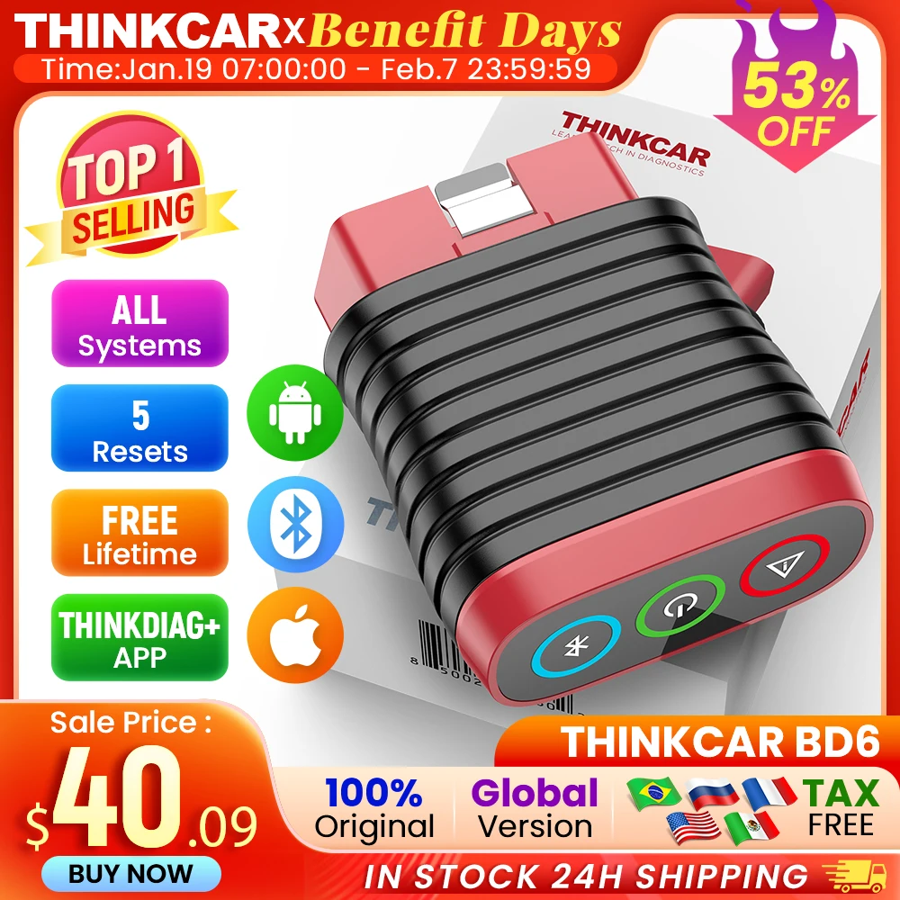 THINKCAR BD6 Bluetooth Scanner Car Diagnostic Tool OBD2 Scanner Full System Diagnose 5 Reset OIL IMMO Auto Diagnosis Code Reader