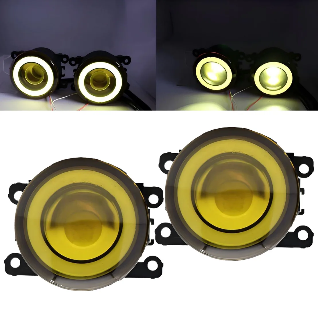 1 Pair Yellow Front LED Angel Eye Halo Light DRL Fog Lamp Fit For Peugeot 207 CC 308 3008 Citroen C3 C4 Ford Nissan Honda