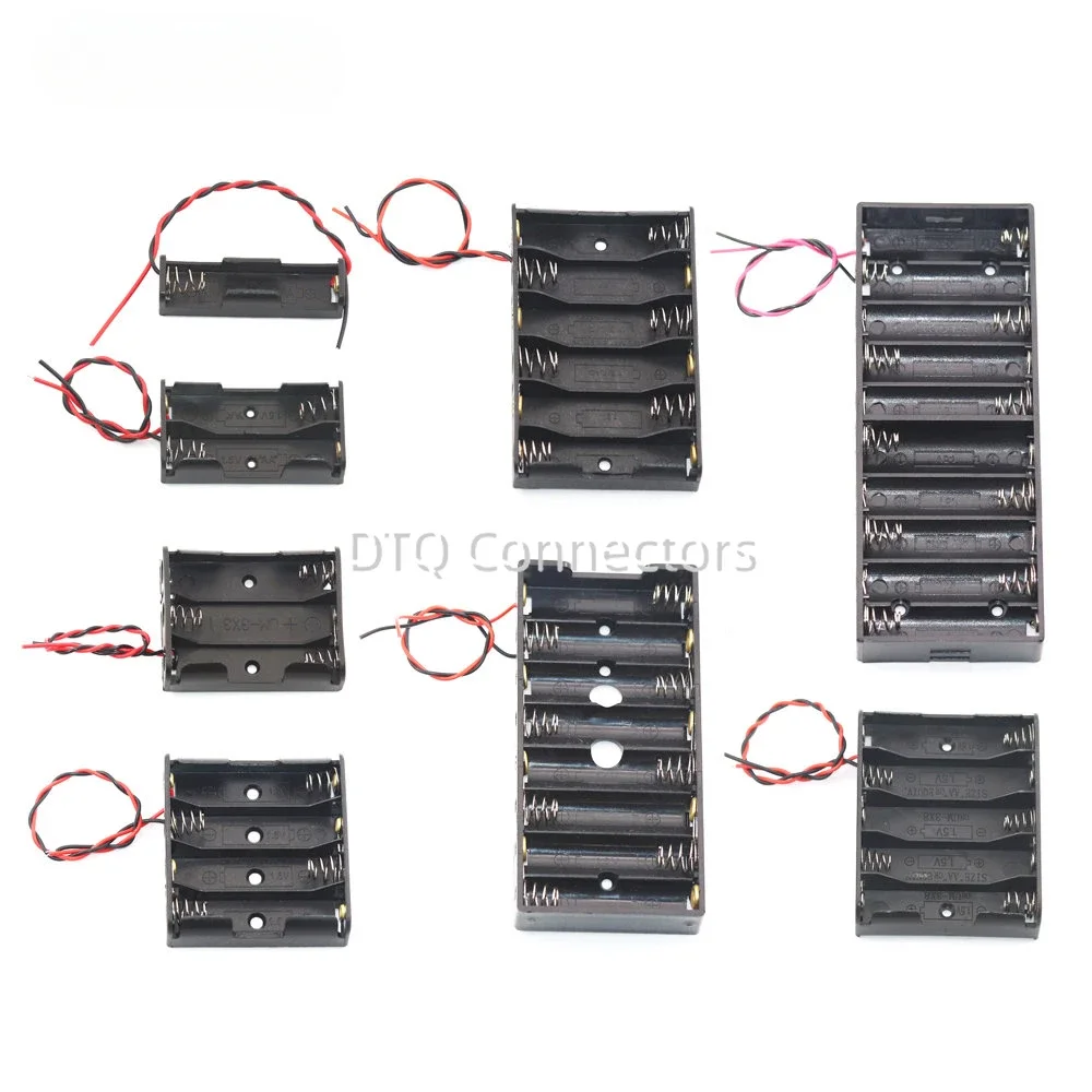 1.5V~15V Black Plastic Storage Box AA Battery Holder Battery Clip Case with DIY Wire Leads 1x 2x 3x 4x 5x 6x 8x 10x Slot