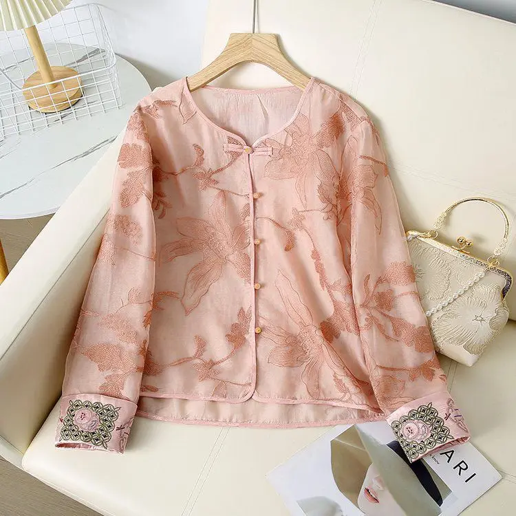 2025 Spring Chinese Tang Costume New Woman Vintage Desinger Dobby Floral Embroidery Coat ,  Jacquard Coats for Women
