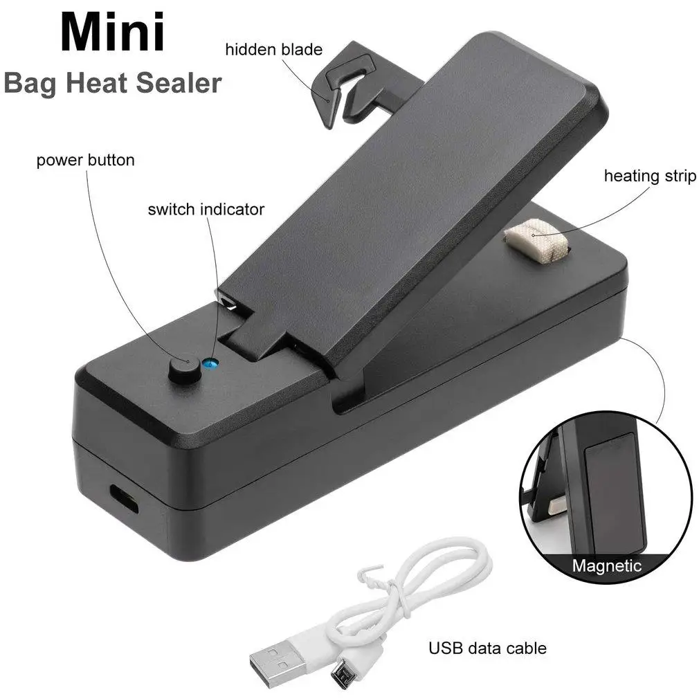 Mini Bag Sealer 2-in-1 Portable Heat Sealers Rechargeable Handheld Vacuum Heat Sealers &Cutter for Plastic Bag Storage Food Tool