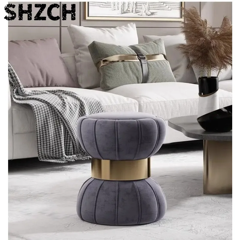 Nordic Dressing Makeup Stool Bedroom Dresser Ottomans Manicure Round Stools Living Room Sofa Low Ottomans Light Luxury Soft Seat