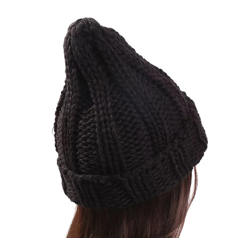 2023 Women Winter Knitted Beanies Hat Thick Soft Warm Coarse Large Knitted Solid Hat Female Bonnet Skullies Beanies Hat