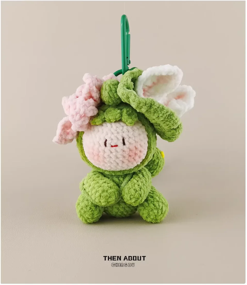 Cute and cute lotus rabbit cub bag pendant bag pendant Keychain senior handmade gift.