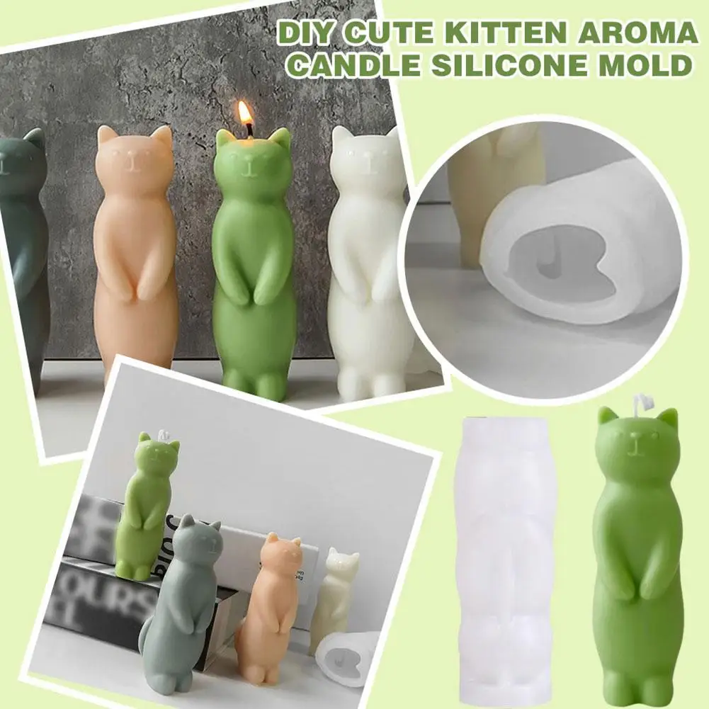 NEW 1PC High-end DIY Cute Kitten Aroma Candle Silicone Mold Expanding Aroma Stone Silicone Grinder Plaster Resin Ornaments Mould