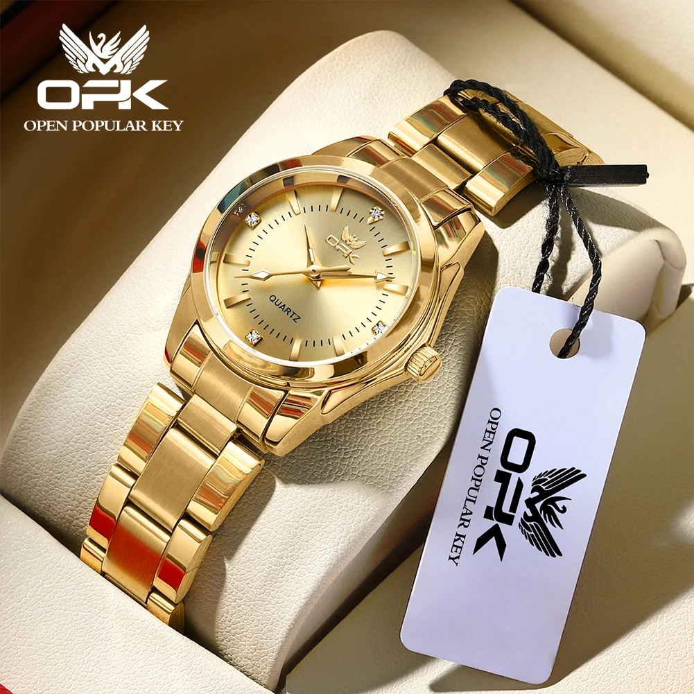 OPK 6002 Quartz Watch for Women Elegant Dial Stainless steel Strap Ladies Hand Clock