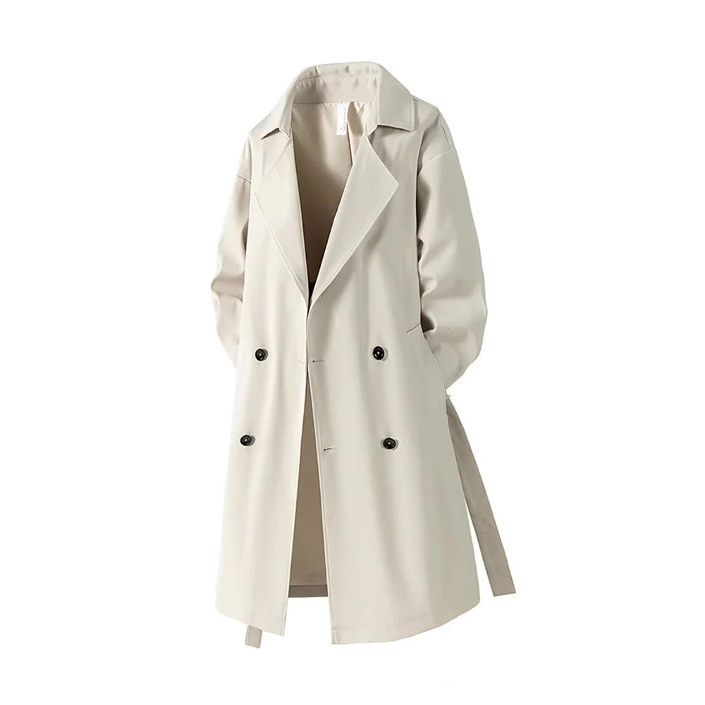 

Vintage Streetwear Fashion Trench Men Knee length Long Overcoat Double Breasted Jacket Autumn Loose Casual Windbreaker Coat