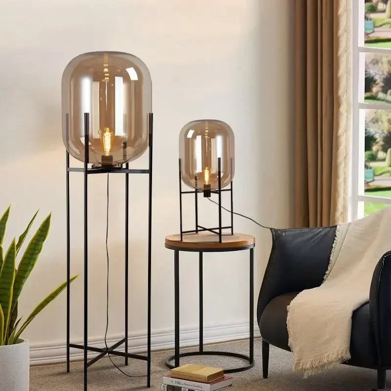 TechHPPost-modern Nordic Industrial Floor Lamp Smoky Grey Glass Tripod Stand Light For Living Room