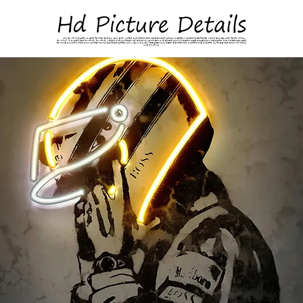 Abstract Ayrton Senna Neon Helmet Wall Art Canvas Painting Motorcycle Racing Posters and Prints Sport Picture for Home Bar Decor