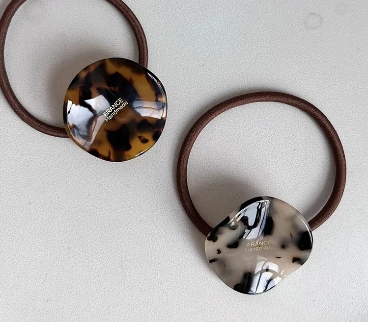 Korean New France Curved Square Tortoiseshell Acetate Scrunchies French Leopard Hair Ties Ponytail Elastic Bands