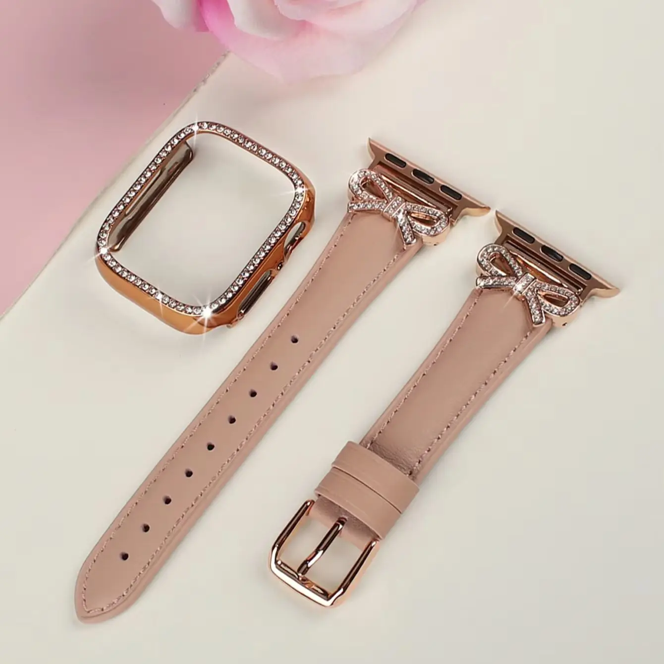 Bow strap+Diamond case for Apple Watch 40/41/42/44/45/46/49 For Fashion+Elegant Women's iWatch series11 10 987 654 accessories - view 3