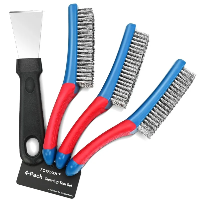 

Набор из 4 сверхмощных проволочных щеток, 3 щетки для царапин из нержавеющей стали и металлический скребок для гриля, ржавчины, краски