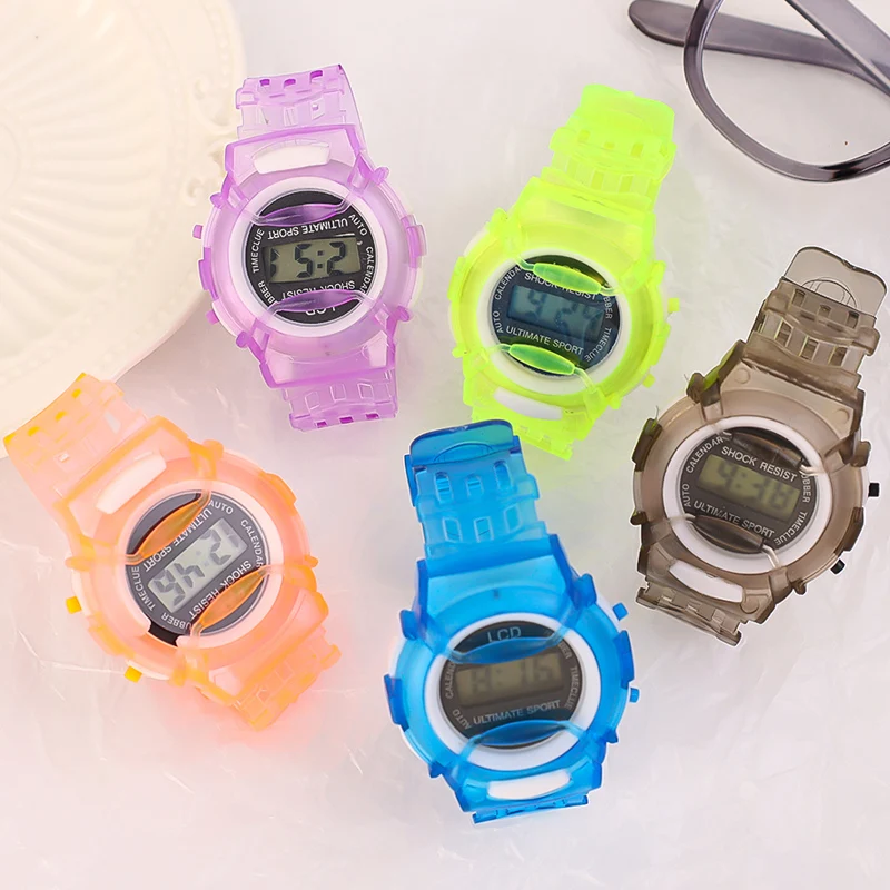 

Transparent Colorful Kids Sport Watches Electronic Digital Wristwatch Children Watch for Boys Girls Cartoon Digital Watch Clocks