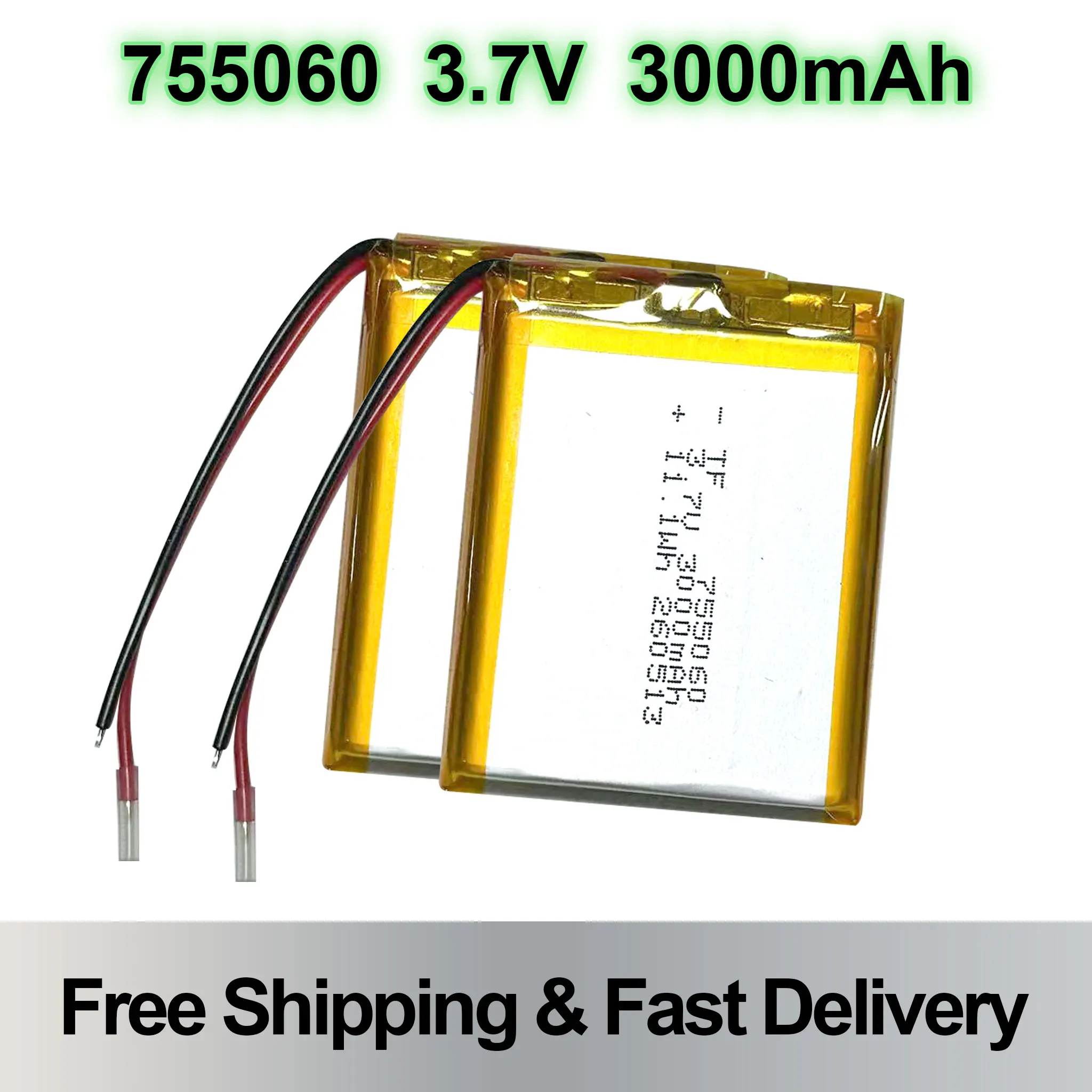 

3000mAh 755060 3.7V High Capacity Lithium Polymer Battery Cells for GPS Power Bank Tablet PC PAD PDA Laptop Audio Recorder