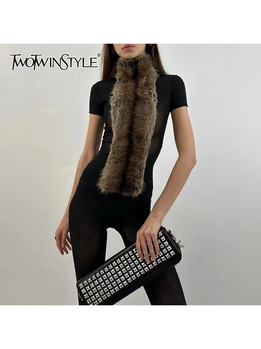 

TWOTWINSTYLE модный прозрачный комбинезон для женщин с воротником-стойкой и коротким рукавом для похудения, женские осенние костюмы, новинка