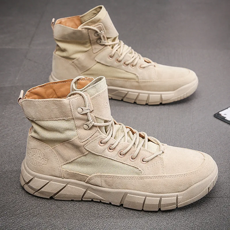 Men Casual Shoes Ankle Desert Army Boots Outdoor Leather Canvas Autumn Spring Walking Male Casual Flat Work Shoes Sneakers