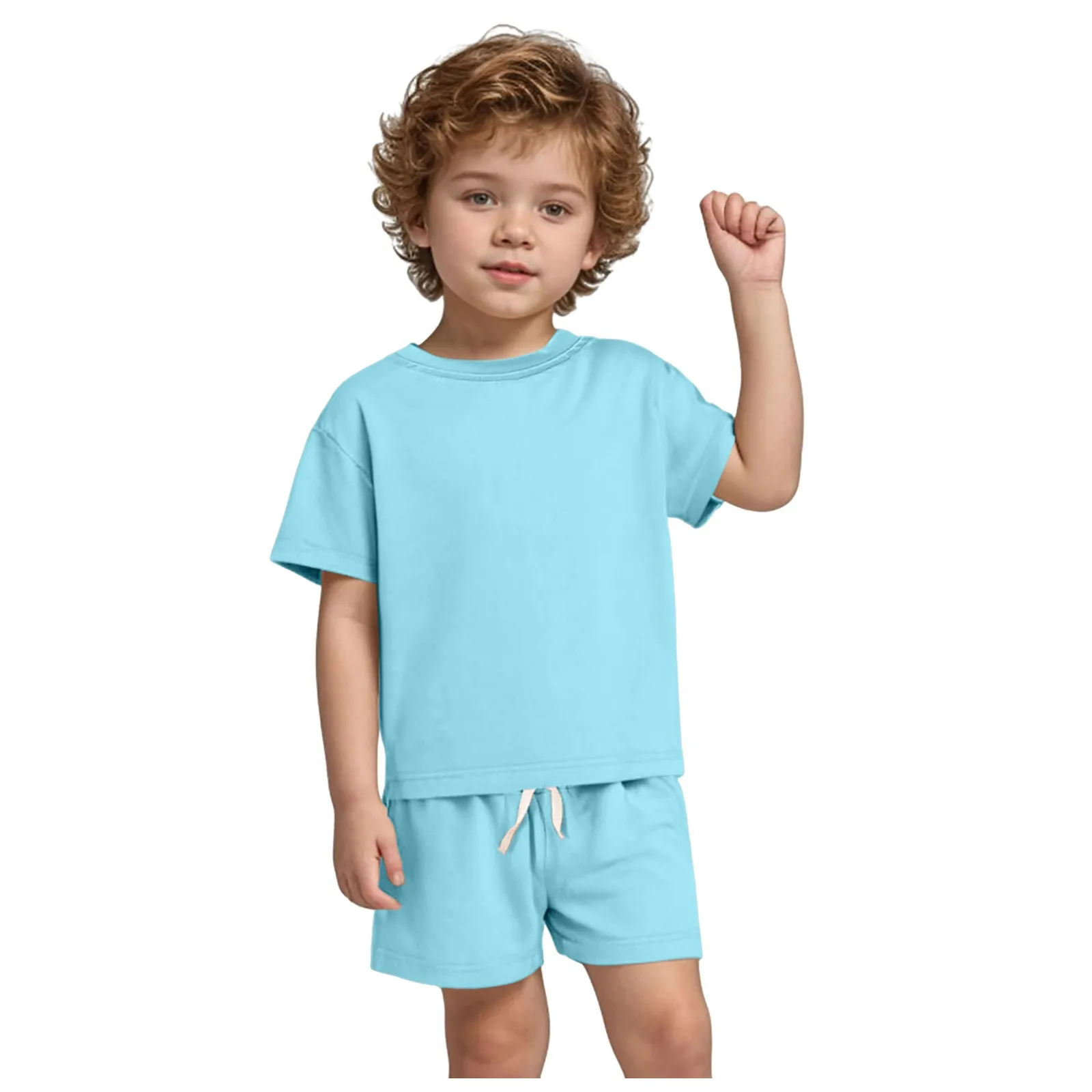 

Simple Baby Boy Summer In Small Children Boys Suit Suit Children Cotton Short Sleeved Shorts Solid Color Infant Boy Outfit