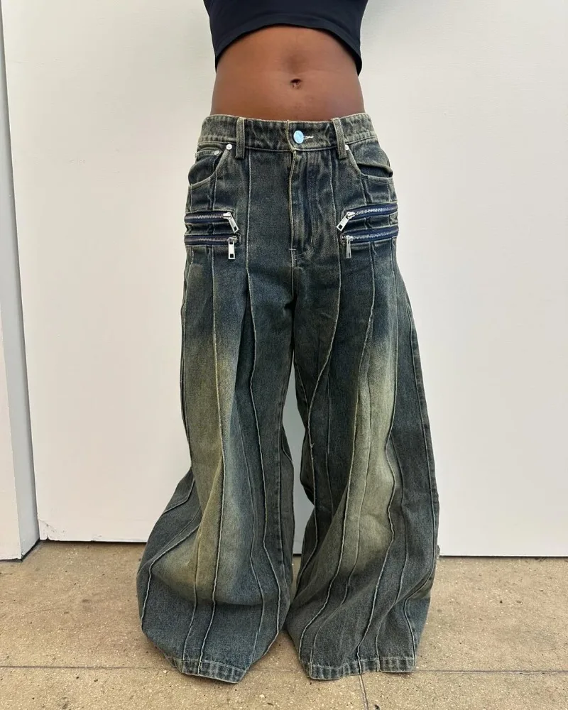 

2025 American Y2K hip-hop street striped design casual jeans gothic retro trend women wide-leg pants Harajuku rock loose jeans
