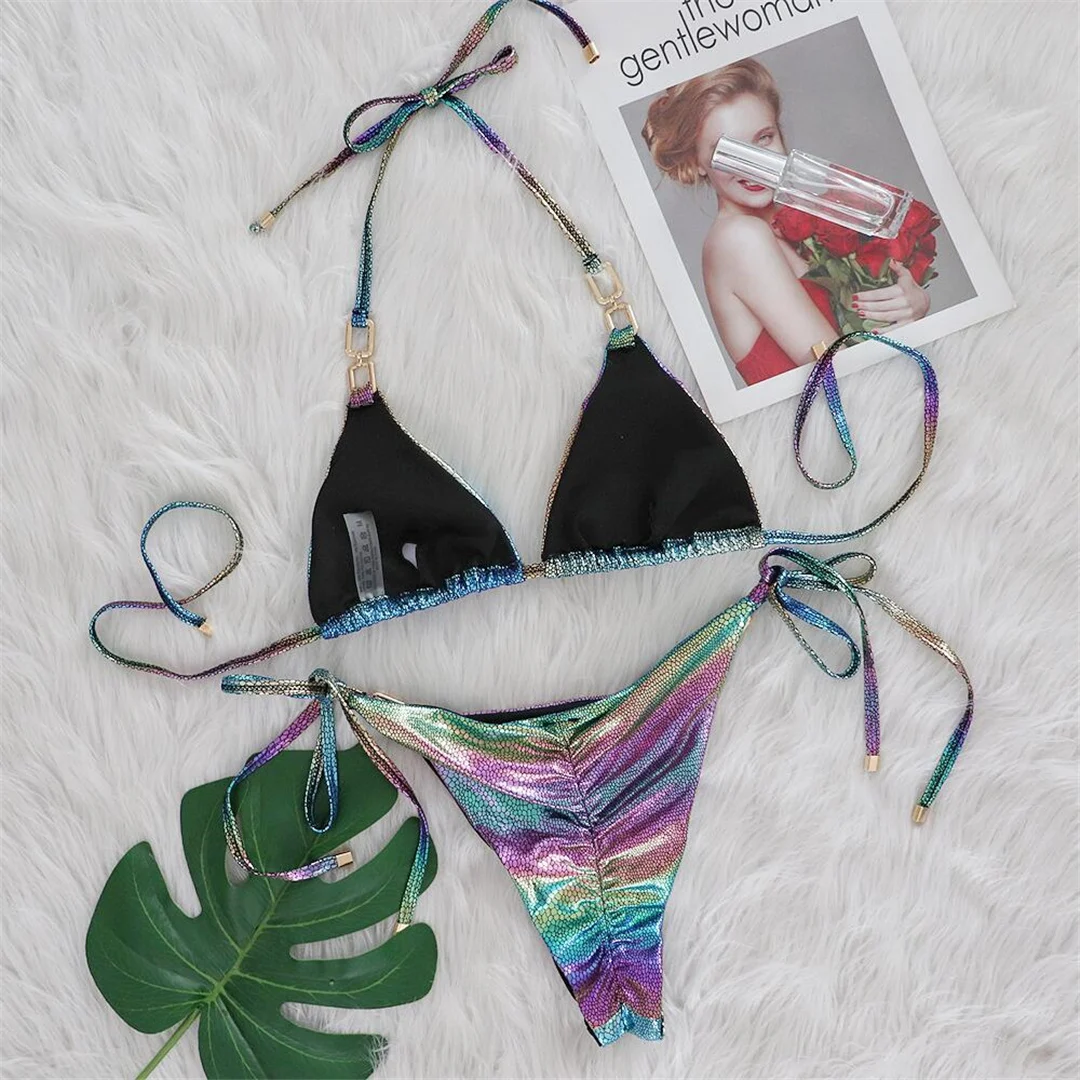 Jeweled Diamond Halter Scrunch Butt Bikini Damen-Badeanzug, zweiteiliger Bikini-Set, Badebekleidung, Badeanzug, Schwimmanzug V4896 – Detail 8