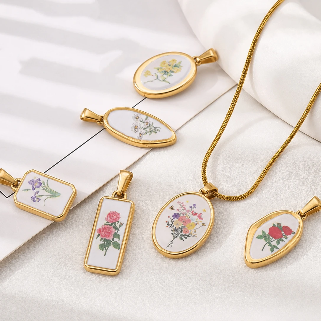 2pcs Enamel Rose Dried Flower Charms Stainless Steel Gold Pendant for DIY Necklace Earring Jewelry Making Findings Wholesale