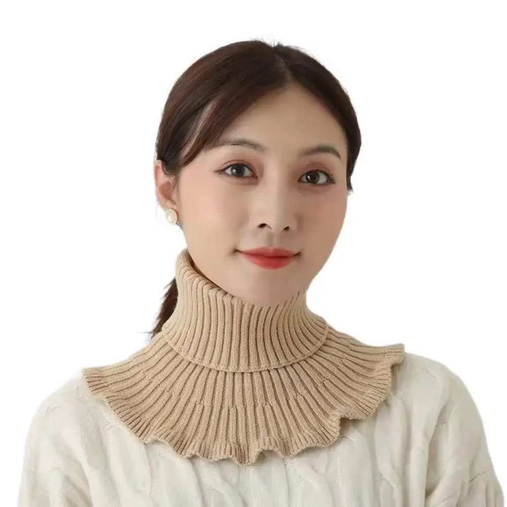 Fashion Women Warm Knitted Fake Collar Windproof With Wooden Ears Black White Neck Warmer Winter Detachable  False Neck Scarf