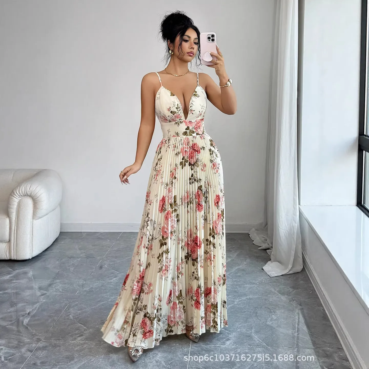 Women's 2026 Summer New Floral Print Dress Elegant For Vacation Wedding Dress Elegant Bandage Beach