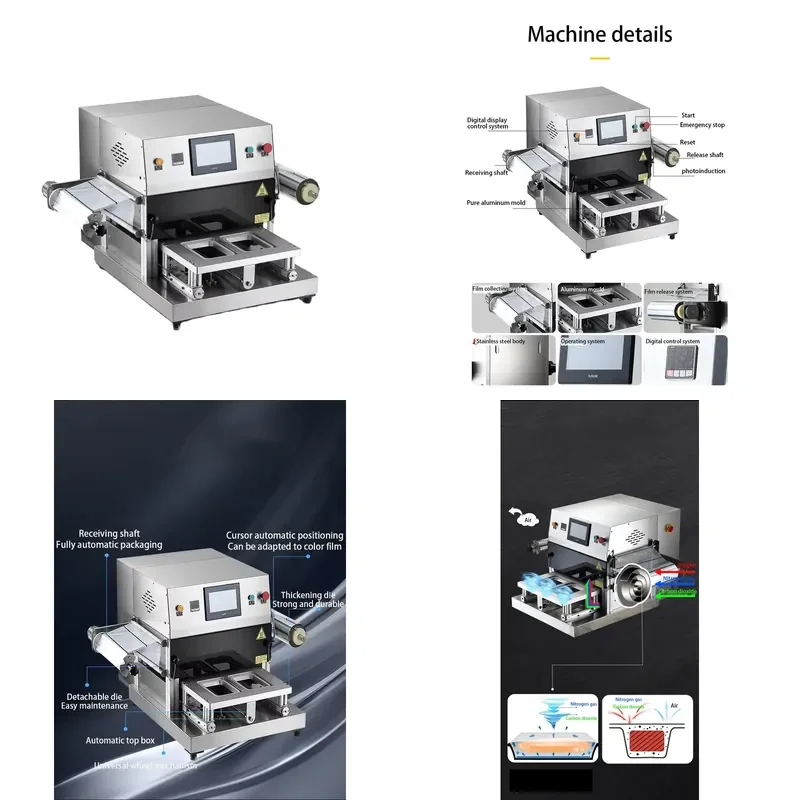 Desktop Automatic Pneumatic Tray Sealing Machine for Packaging Canned Food Glass Foil Film Paper Containers