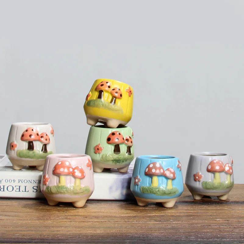 

Cute Mushroom Mini Thumb Bowl Succulent Flower Pot Personalized Small Flowerpot Coarse Pottery Hand-painted Controlled Basin