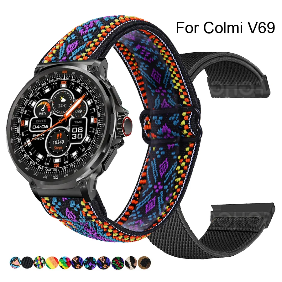 For Colmi V69 Smart Watch Band 24mm Elastic Nylon Loop Replacement Correa Wristband For Colmi V69 Strap Bracelet Accessories