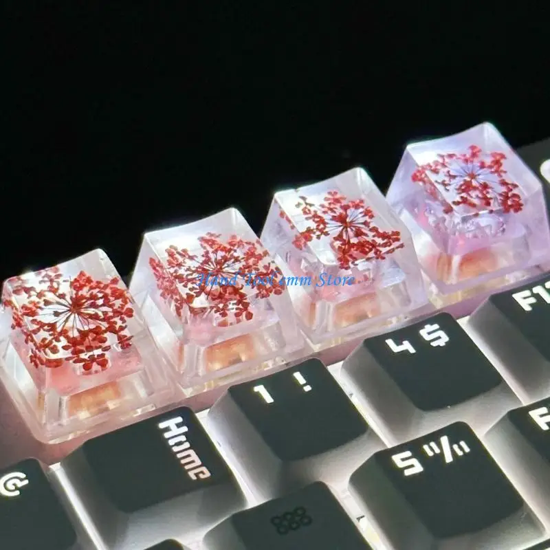 H37F 4PCS EPOXY Translucents deixa flores secas papel cruzar teclados mecânicos
