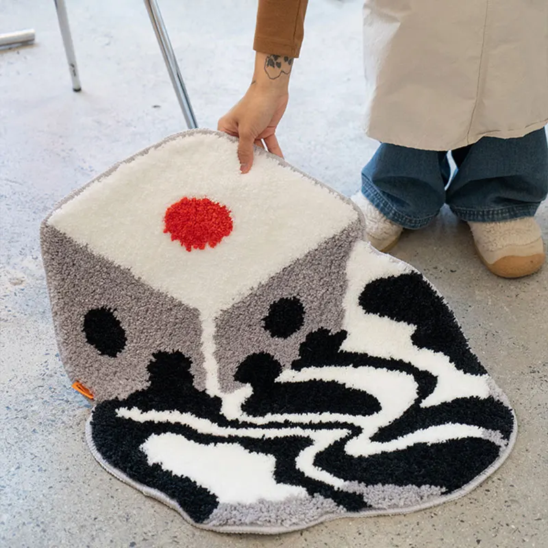 Dice Tufted Rug Cute Shape Bedside Soft Carpet Non-Slip Flocked Carpet Room Fashion Cartoon Decoration Melting Rug