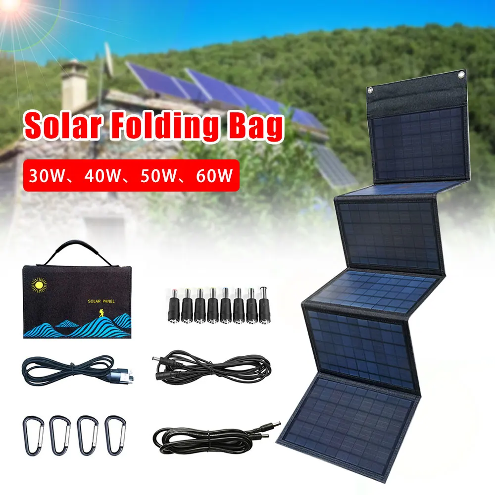 

30W/40W/50W Solar Panel Portable Folding Bag USB+DC Output Solar Charger Outdoor Power Supply for Mobile Phone Power Generator