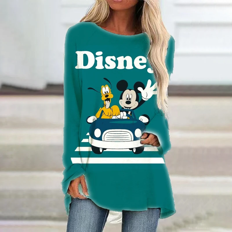 New Streetwear Disney Brand Mickey and Minnie Anime Summer 2022 Women's Casual Crew Neck Loose Long Sleeve T Shirt Kawaii Top