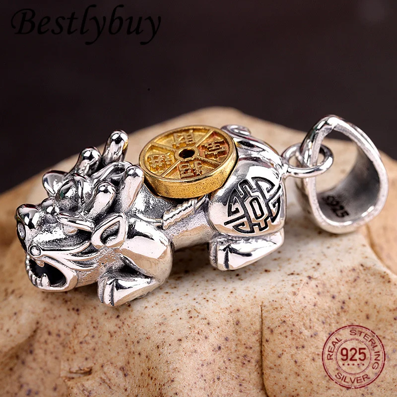 

New S925 Silver Jewelry Retro Thai Silver Precision Coin Pixiu Male and Female Personalized Pendant