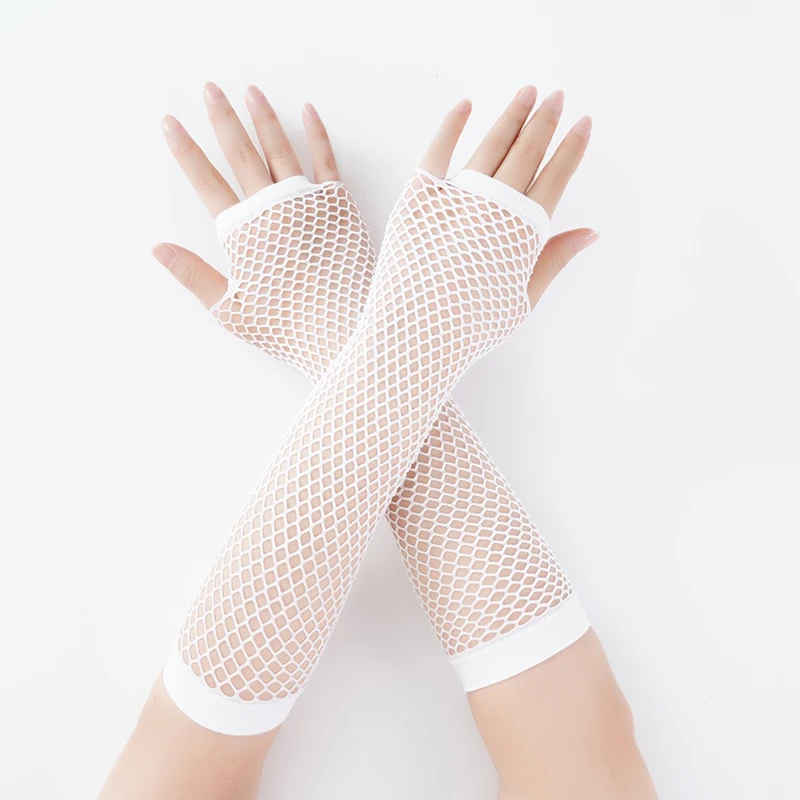 ใหม่แฟชั่นนีออน Fishnet Fingerless ถุงมือยาวขาแขนปาร์ตี้ชุดแฟนซีสําหรับสตรีเซ็กซี่สวยแขนอุ่น