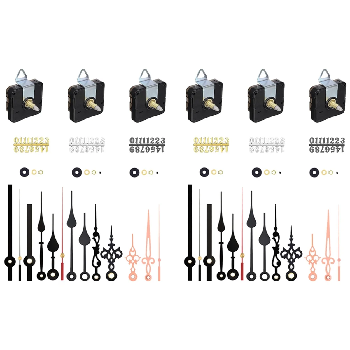 6 Set Quartz Clock Movement Parts with 10 Set Hands Contains Numerals Kit for Clock Repair Parts Replacement
