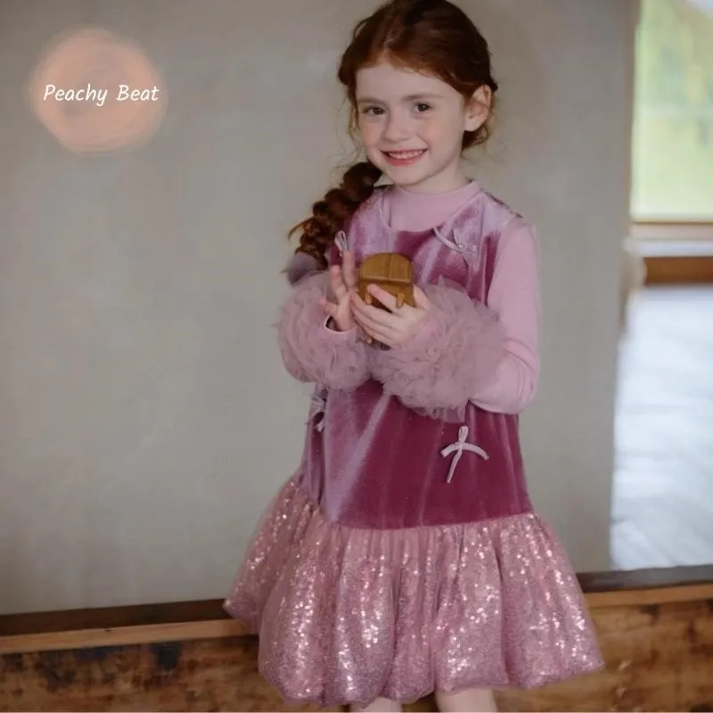 

Хлопковый тюлевой пуловер принцессы для маленьких девочек + бархатный сарафан с блестками, комплект одежды из 2 предметов для малышей, рождественская вечеринка, одежда для малышей, От 2 до 12 лет