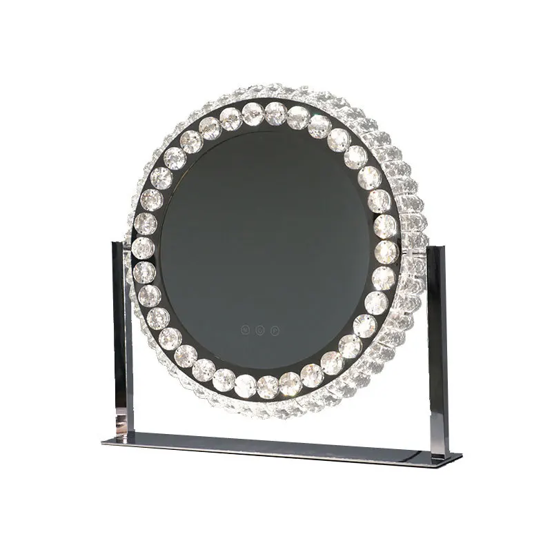 

Round crystal vanity mirror Home simple modern vanity Desktop large Desktop fill light vanity table