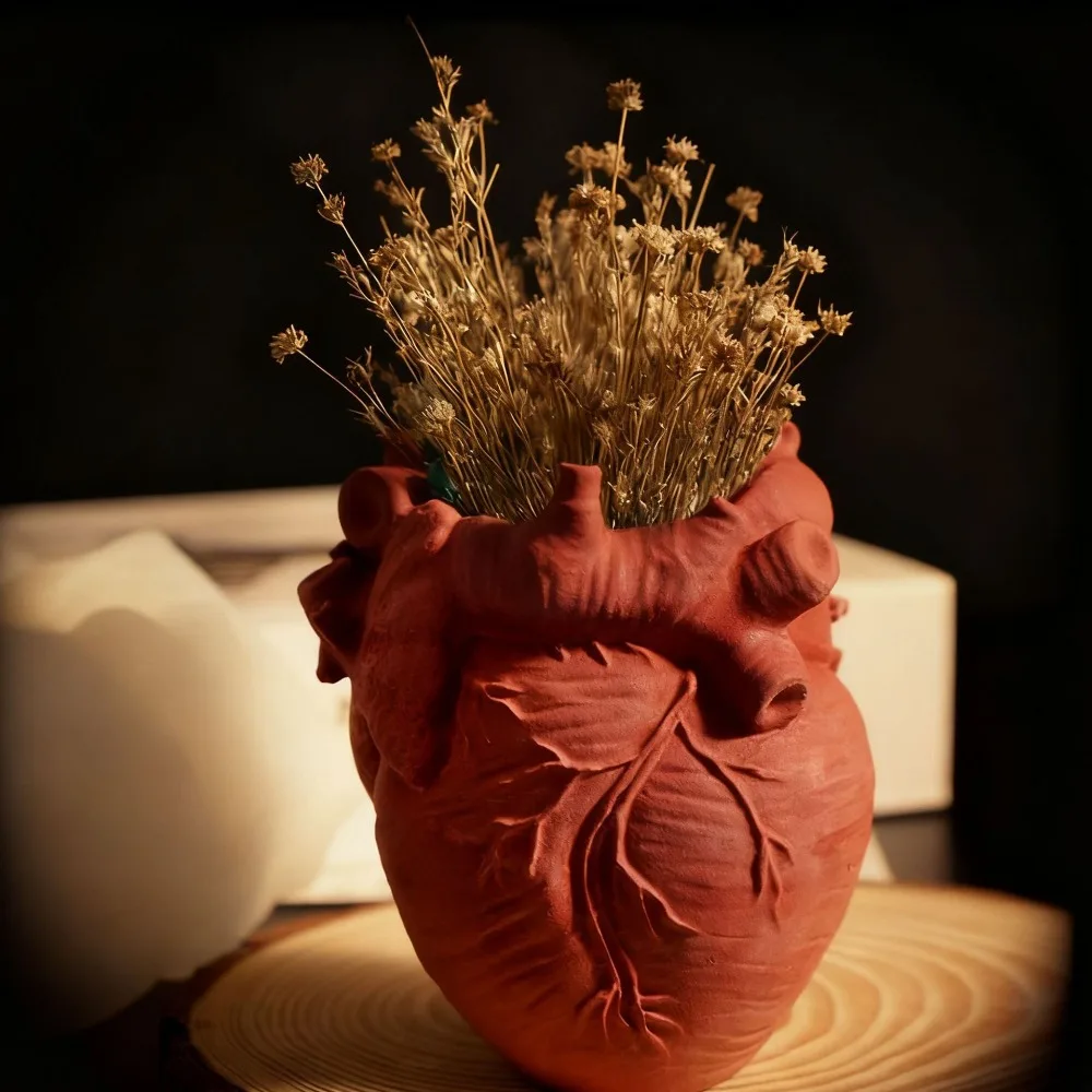 Heart Flowerpot Vase Resin Silicone Mold DIY Resin Casting 3D Heart Organs Pen Holder Gypsum Decoration view 3