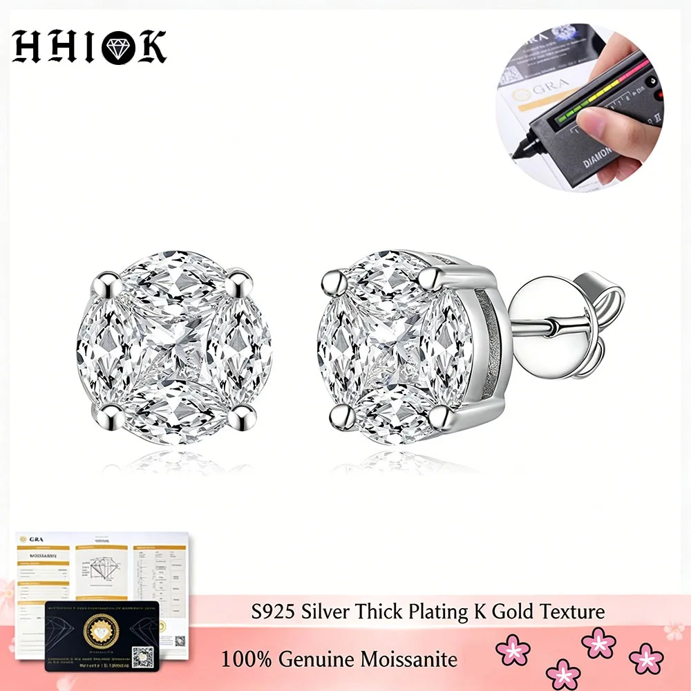 

Wholesale Hip Hop Jewelry 925 Sterling Silver Moissanite Necklace Round Cut VVS1 Diamond Iced Out Sparkling Luxury Earring Gifts