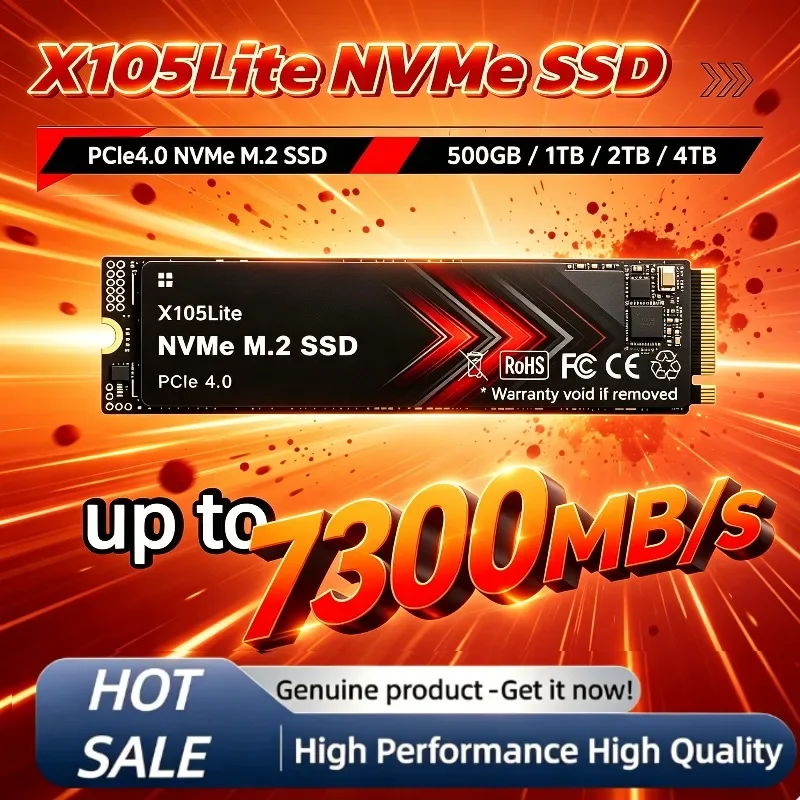 X105Lite 500GB, 1TB, 2TB, 4TB M.2 NVMe PCIe 4.0 SSD, Solid‑State‑Disk Hard‑Drive up to 7300MB/s for Laptop & Desktop.