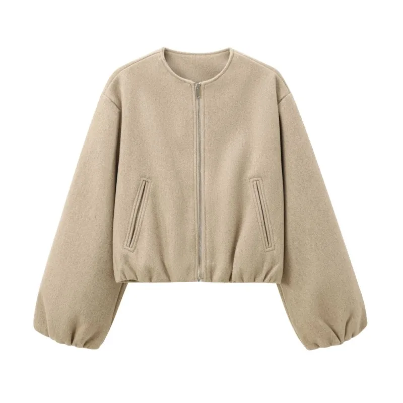 

Fashion Zipper Bomber Jackets Elastic Hem Soft Cropped Long Sleeve O Neck Sports Jacket Women Autumn Winter New In Outerwears